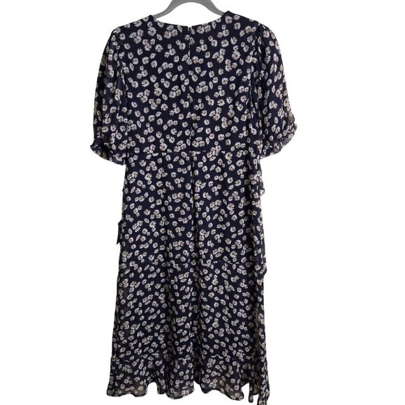 Lulus NWT Anything Lovlier Floral Print Tiered Midi Dress Navy Daisy Size L - Picture 3 of 12